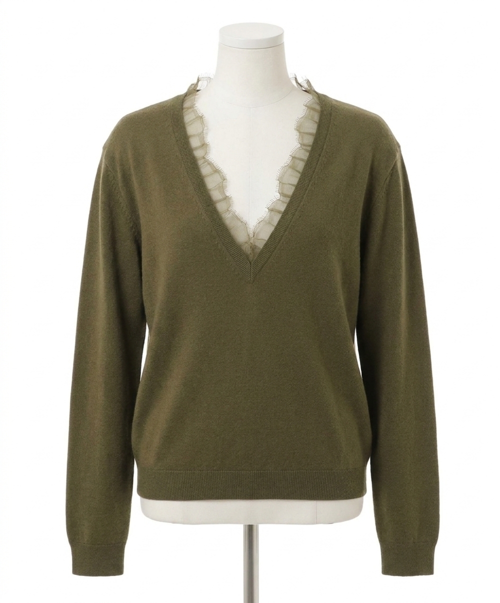NEW IRO women's haby lace v-neck pullover sweater in green